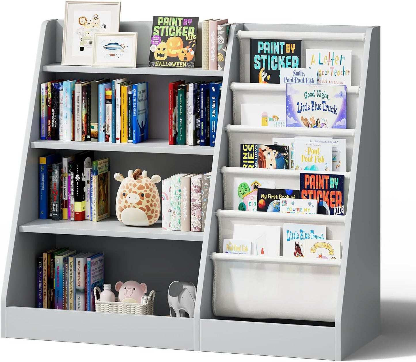Children's Shelf, White with 5 Shelves and 4 Open Compartments, Bookcase for Children, Toy Organiser, 90 x 40 x 80 cm