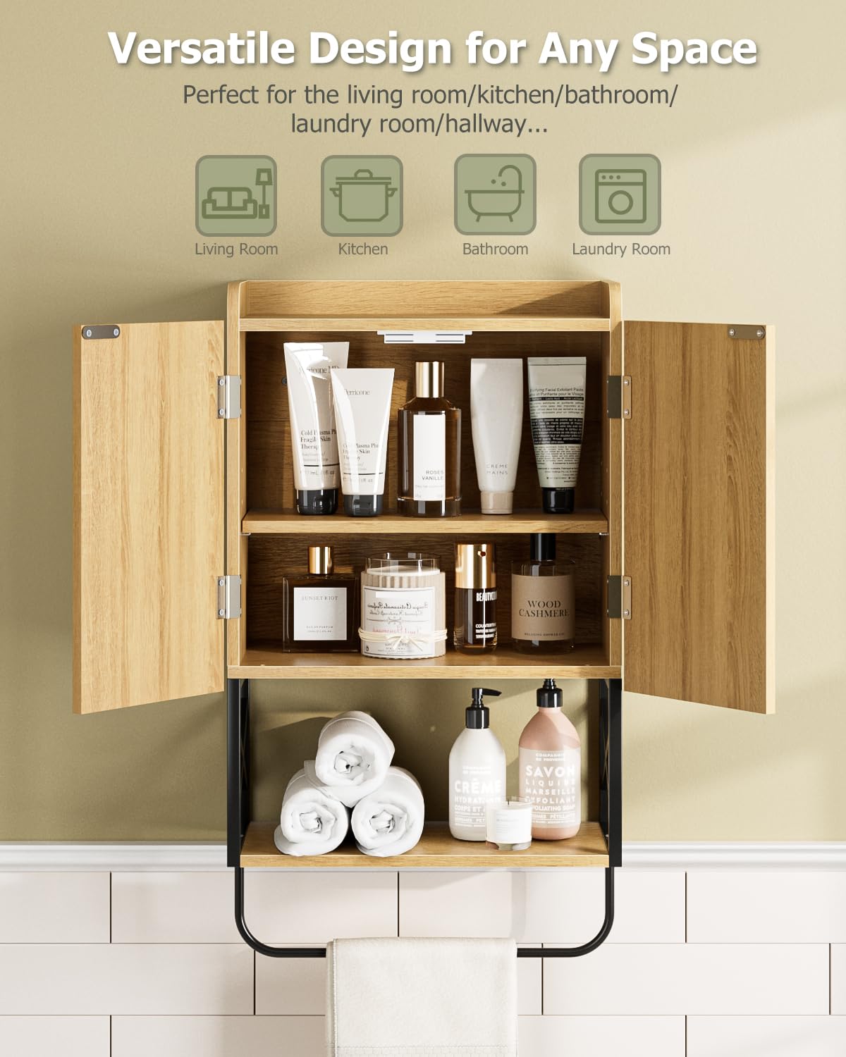 Bathroom Cabinet, Small Medicine Cabinets with Adjustable Shelf and Magnetic Locking Doors, Wall Mounted Hanging Cabinet for Bathroom/Laundry, White