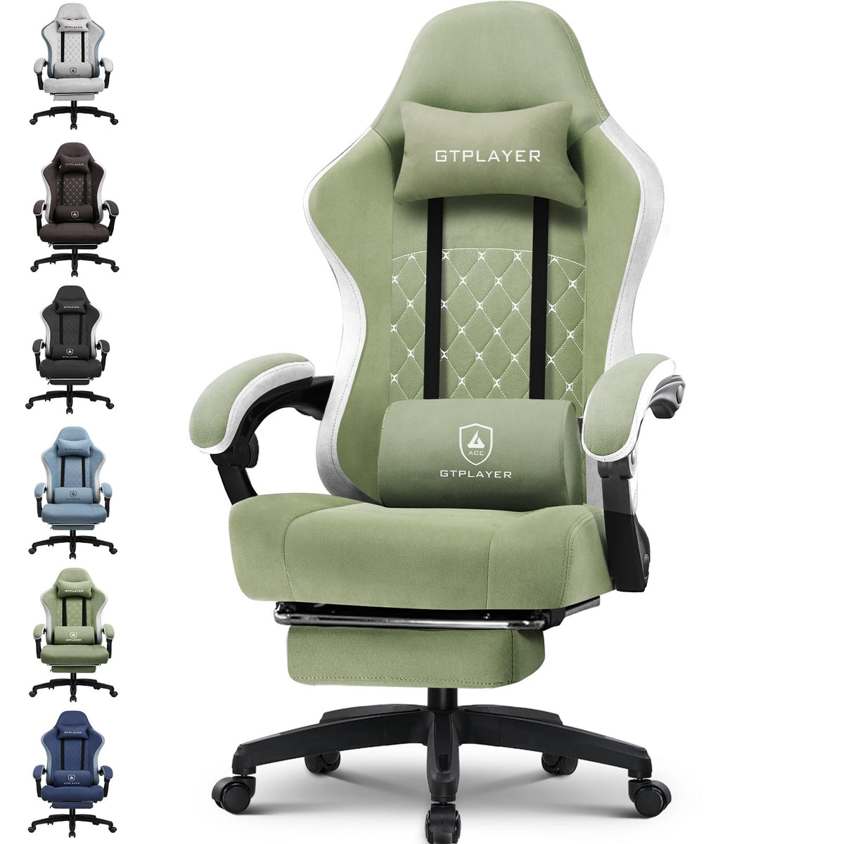 GTPLAYER Gaming Chair, Ergonomic Gaming Chair, Desk Chair with Fabric Surface, Spring Seat Cushion, Connecting Armrests and Footrest, Light Black