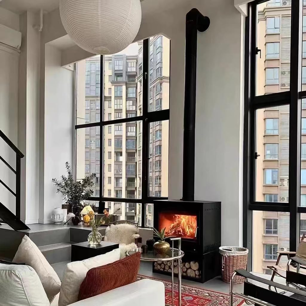 Cast Iron Wood Stove 15 kW, Fireplace Wood Stove, Robust New Wood Stove Living Room Wood Stove Decoration, With Ceramic Glass Window, Heating Stove, Fireplace for Warming Rooms (Size: 85 x 60 x 49 cm)