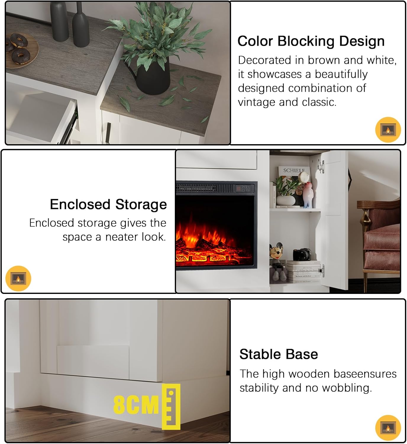 Electric Fireplace with TV Bracket, Entertainment Centre with 23 Inch Heater, Push Opening Drawer and Remote Control, 150 cm