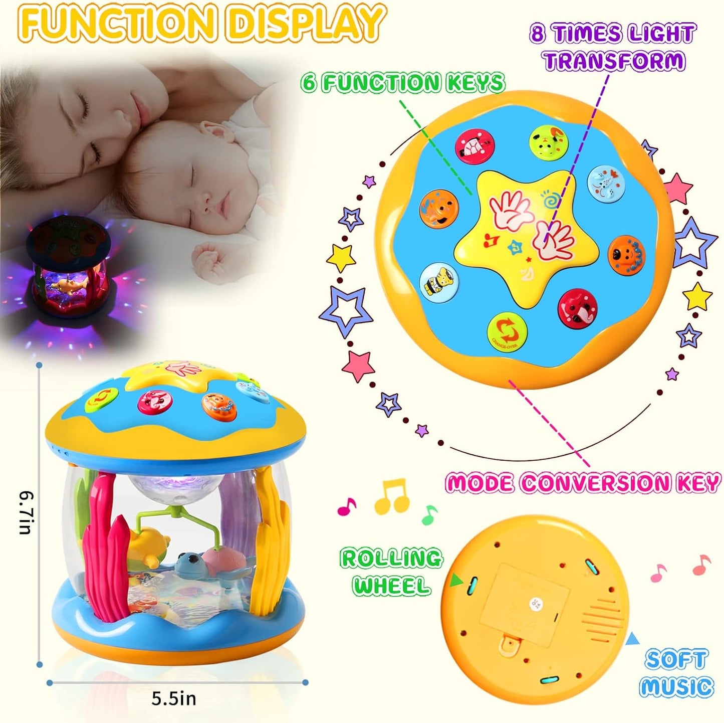 Baby Toy Girls Boy Rotating Projector 12 18 Months with Music/Light Children's Toy from 1 2 Years Children Baby Toy Gift Early Learning for Toddler