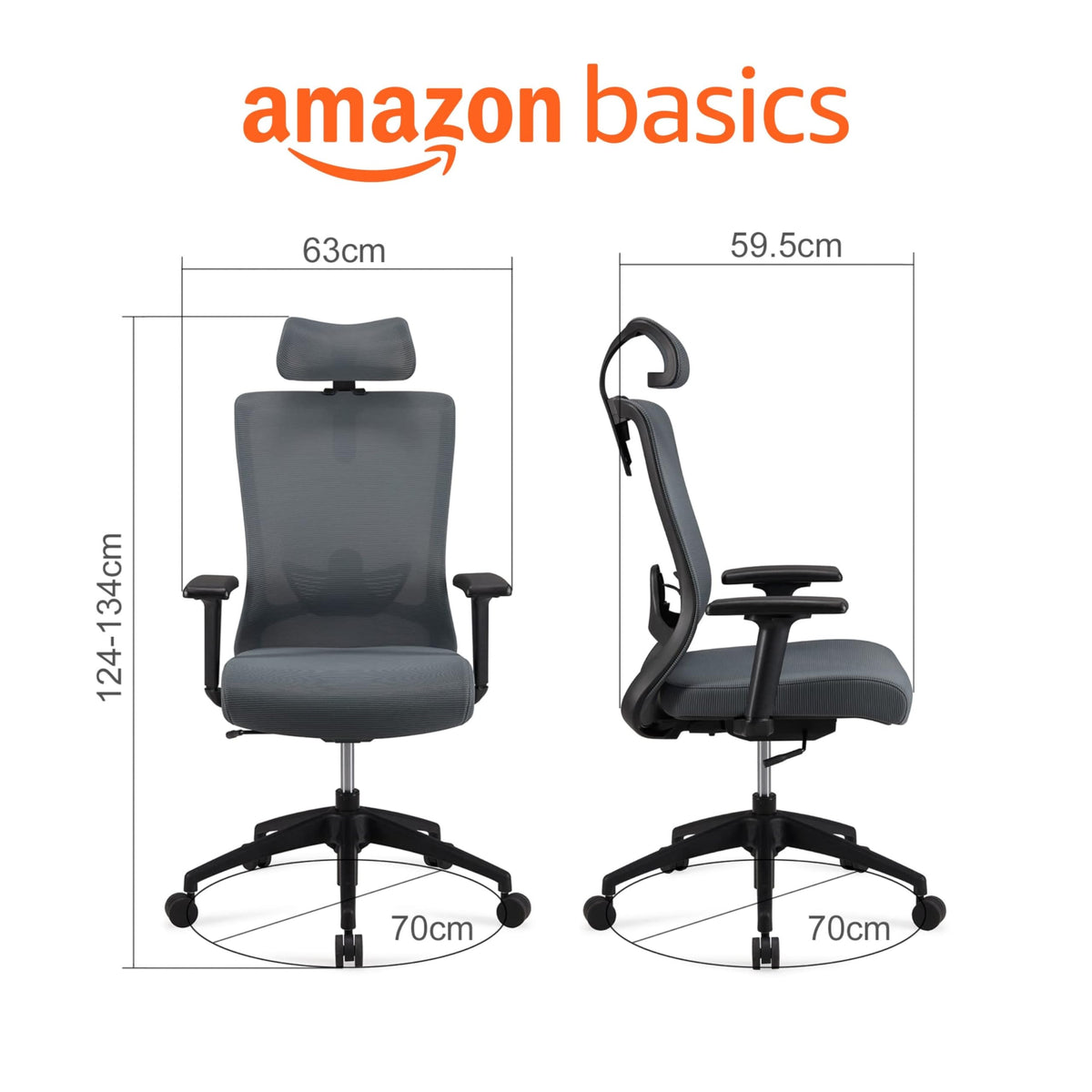 Amazon Basics Ergonomic Office Chair, Desk Chair with Adjustable Armrests, Lumbar Support, Mesh Executive Chair, Back Friendly, Easy Assembly, 25 x 23 x 36 Inch, Black