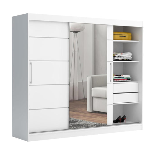 Brent - Kleiderschrank mit Spiegel und Schubladen 235cm Breit Chelsea Tomy, Schwebetürenschrank mit Spiegel, Schlafzimmerschrank, Kleiderschrank Schwarz