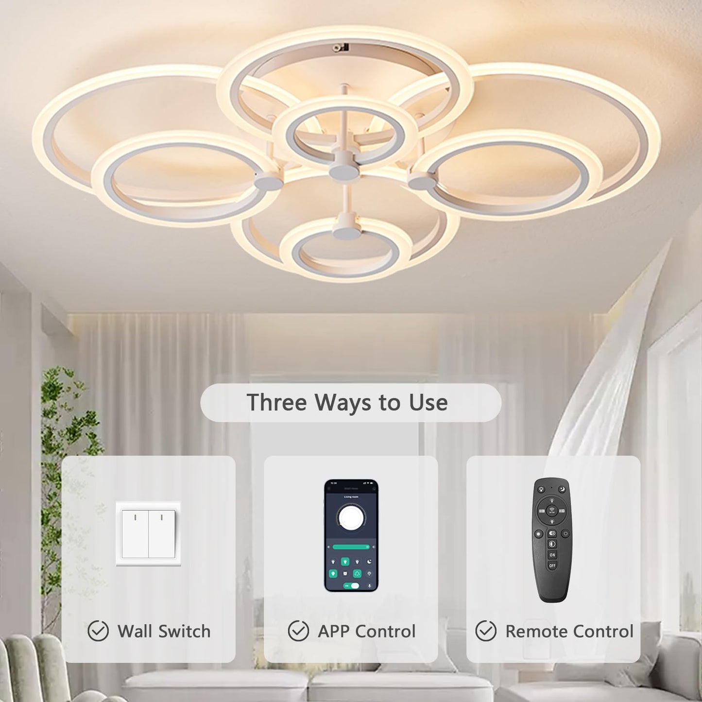 SUCIKORIO LED Deckenleuchte Dimmbar mit Fernbedienung, Modern LED Deckenlampe Rund Wohnzimmer 54W Wohnzimmerlampe 2700K-6500K Schlafzimmerlampe Decke mit APP für Schlafzimmer, Küche, Badezimmer, Flur