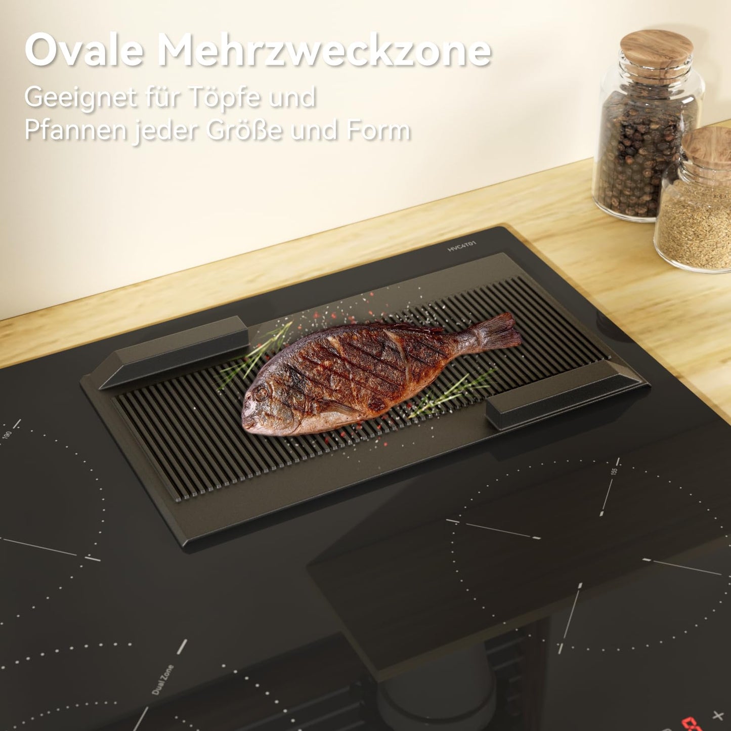 Hermitlux kochfeld 28,8cm, Glaskeramik Kochfeld 2 Platten, 9 Leistungsstufen, Touch-Steuerung, Timer, Kindersicherung, Geeignet für Alle Töpfe, 3300W