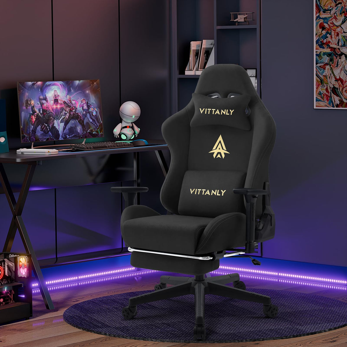 Vittanly Gaming Stuhl, Luxuriöser Wildlederimitat Gaming Chair Bürostuhl, Ergonomischer Schreibtischstuhl mit Fußstütze Kopfstütze und Lendenkissen, 3D Armlehnen, 90-155° Rückenlehne, Weinrot
