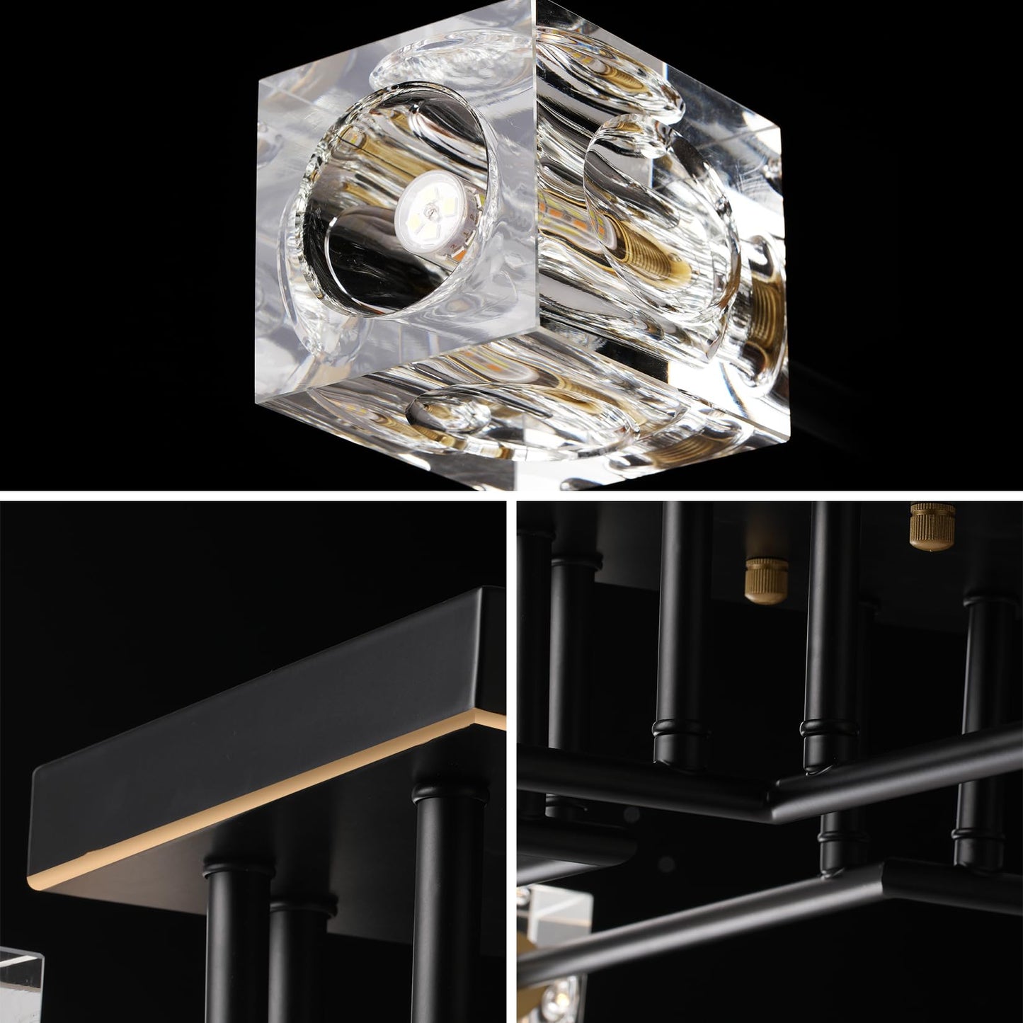 JUJUQI Moderne Kristall-Kronleuchter,Gold Hängeleuchte, K9 quadratischer Kristall Häengelampe mit 8 Lichtern,Würfel-Schirm, hängende Deckenleuchte für Esszimmer, Schlafzimmer, Wohnzimmer