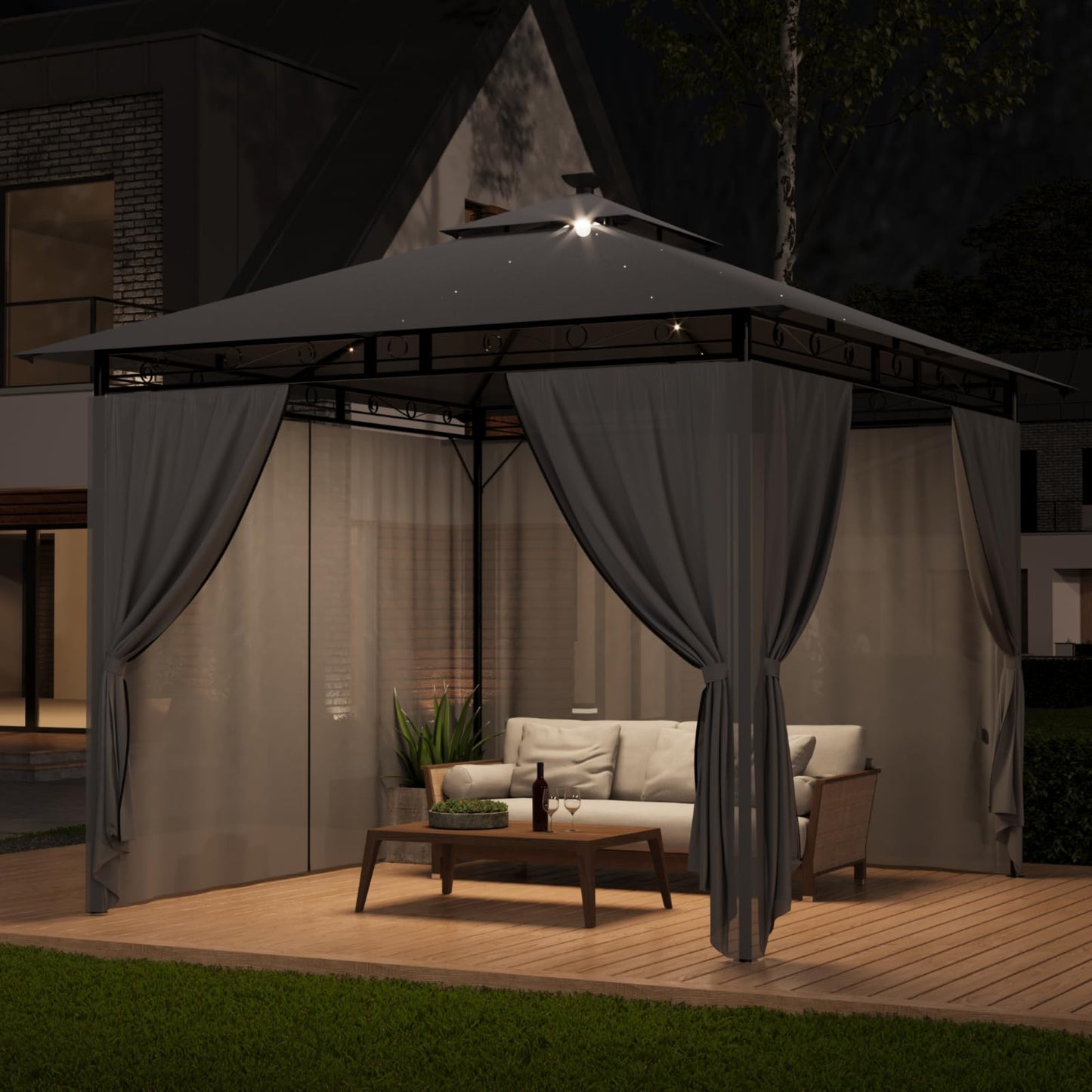 Gazebo 3 x 3 Waterproof Stable Winterproof, Garden Gazebo, Tarpaulin, Garden Gazebo, Metal Frame Gazebo, Grey