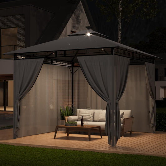 Gazebo 3 x 3 Waterproof Stable Winterproof, Garden Gazebo, Tarpaulin, Garden Gazebo, Metal Frame Gazebo, Grey