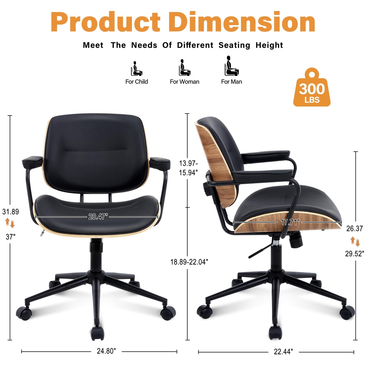 BERYTH Home Office Swivel Chair with Armrests Medieval Modern Office Chair 360° Rotatable Height Adjustable Desk Chair Makeup Chair for Office, Study, Bedroom Maximum Load 136 kg, Beige