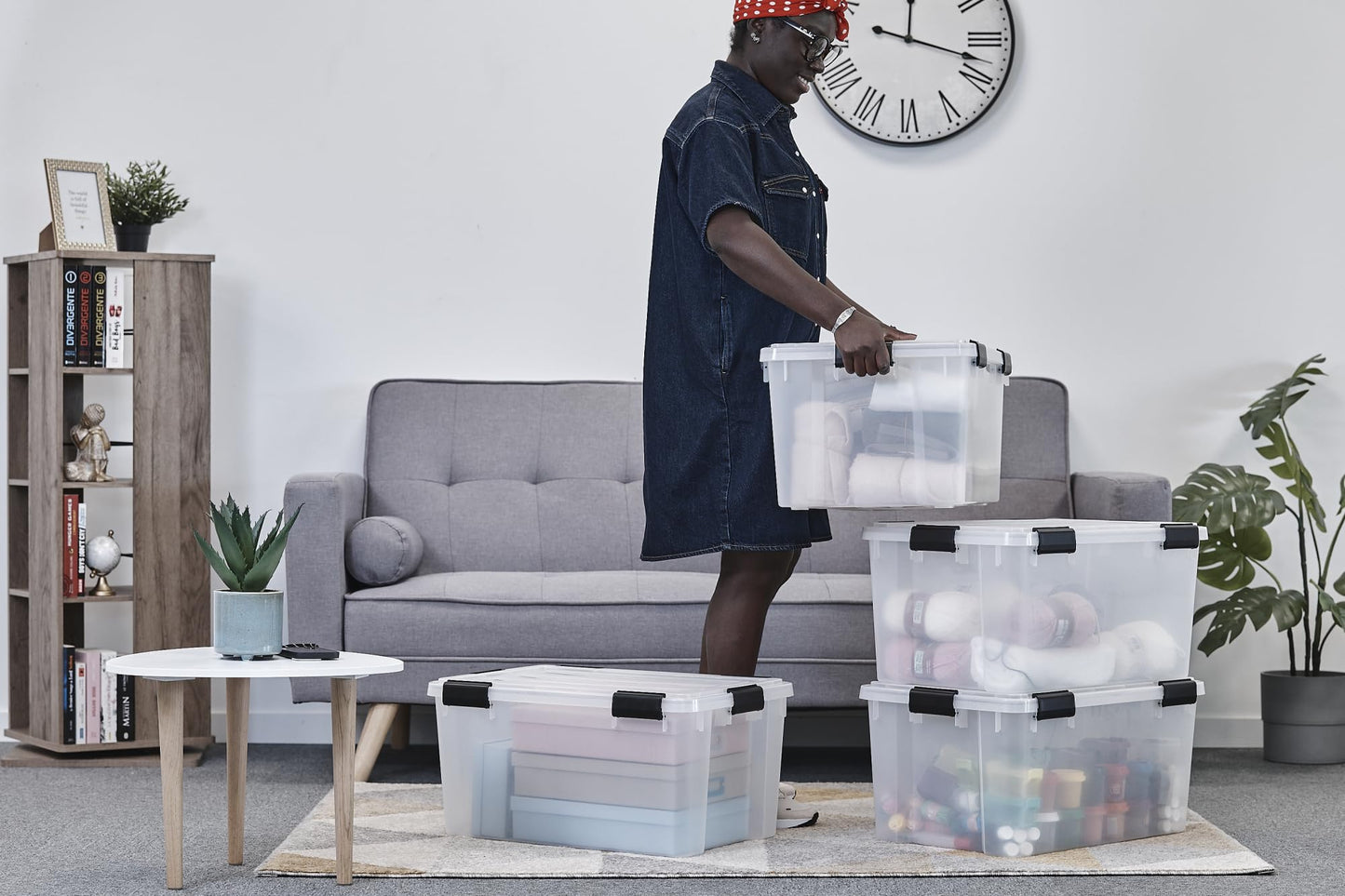 Iris Ohyama Airtight Plastic Storage Boxes with Lids, 20L, Set of 3, Black, Hermetic Waterproof Closure, Heavy Duty Snap Latches, Stackable, Dustproof, BPA-Free, DDAT-SD