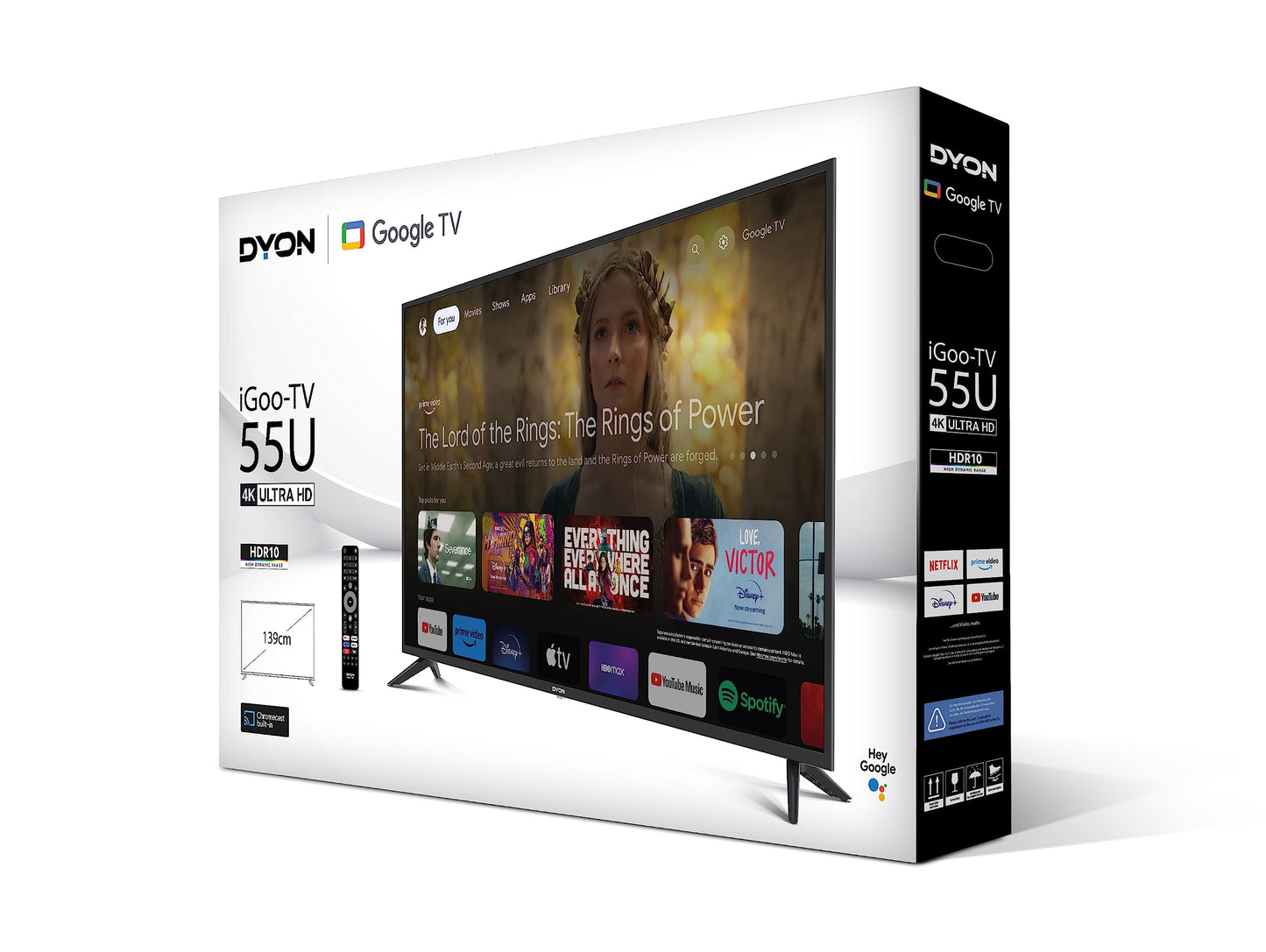 DYON iGoo-TV 50U-2 - 50 Inch (126 cm) 4K Ultra HD Smart TV with Google TV, HDR10, Triple Tuner (DVB-S2/C/T2), WiFi, Bluetooth, Google Assistant, Netflix, Prime Video, [2025 Model]