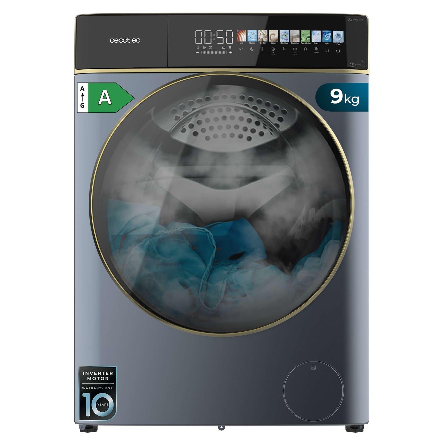 Cecotec Washing Machine 10 kg Front Loader Bolero Dress Code 10950 Car Socket Inverter 3D Steel A. 1400 rpm, Matrix Display 9.2 Inches, 16 Prog, Low Consumption, Inverter Plus Motor, Auto Dosage,