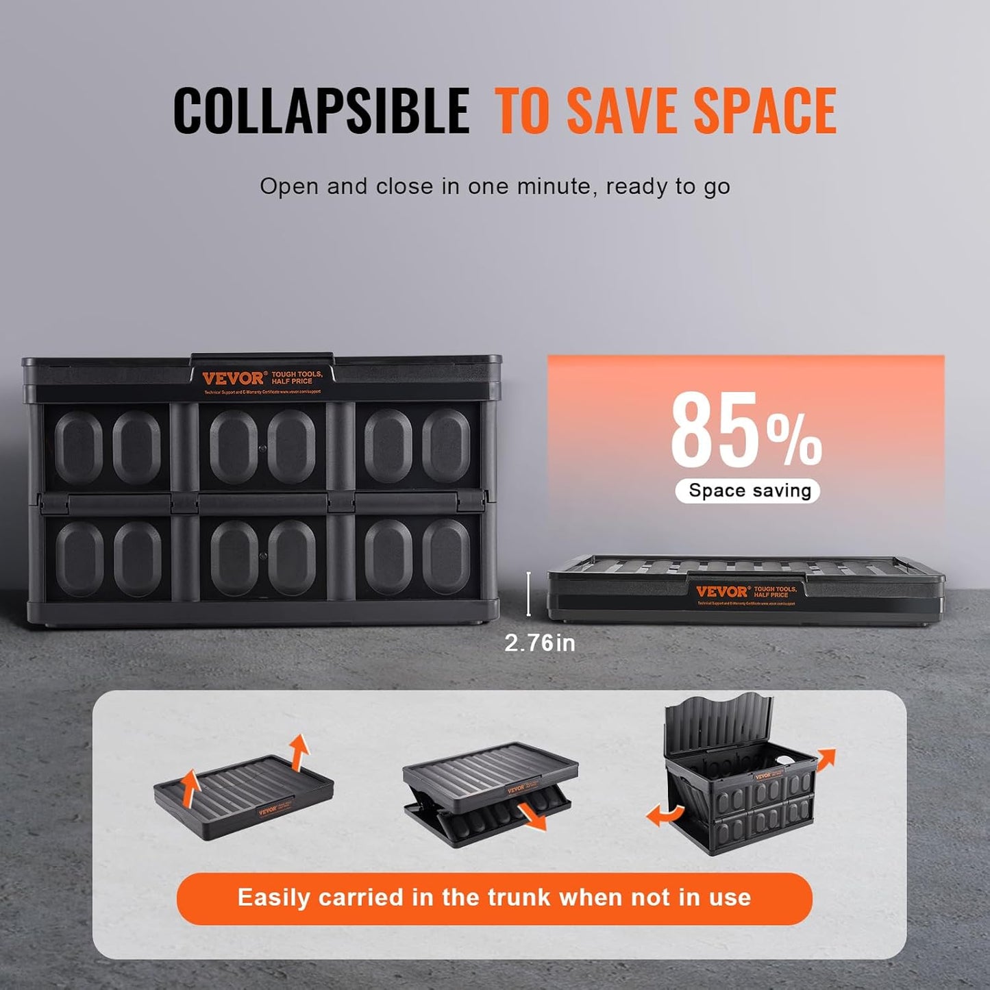 VEVOR Set of 3 65L Professional Folding Box Made of PP Transport Box with Lid Foldable Storage Box with Handle Stackable Boxes Storage Box Folding Boxes Stacking Boxes for Storage and Transport