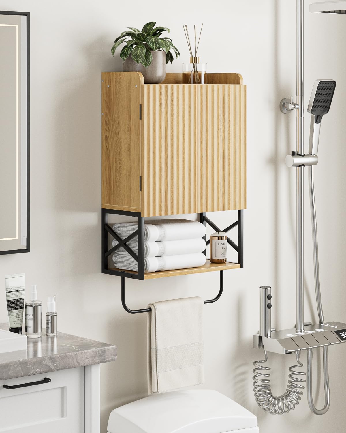 Bathroom Cabinet, Small Medicine Cabinets with Adjustable Shelf and Magnetic Locking Doors, Wall Mounted Hanging Cabinet for Bathroom/Laundry, White