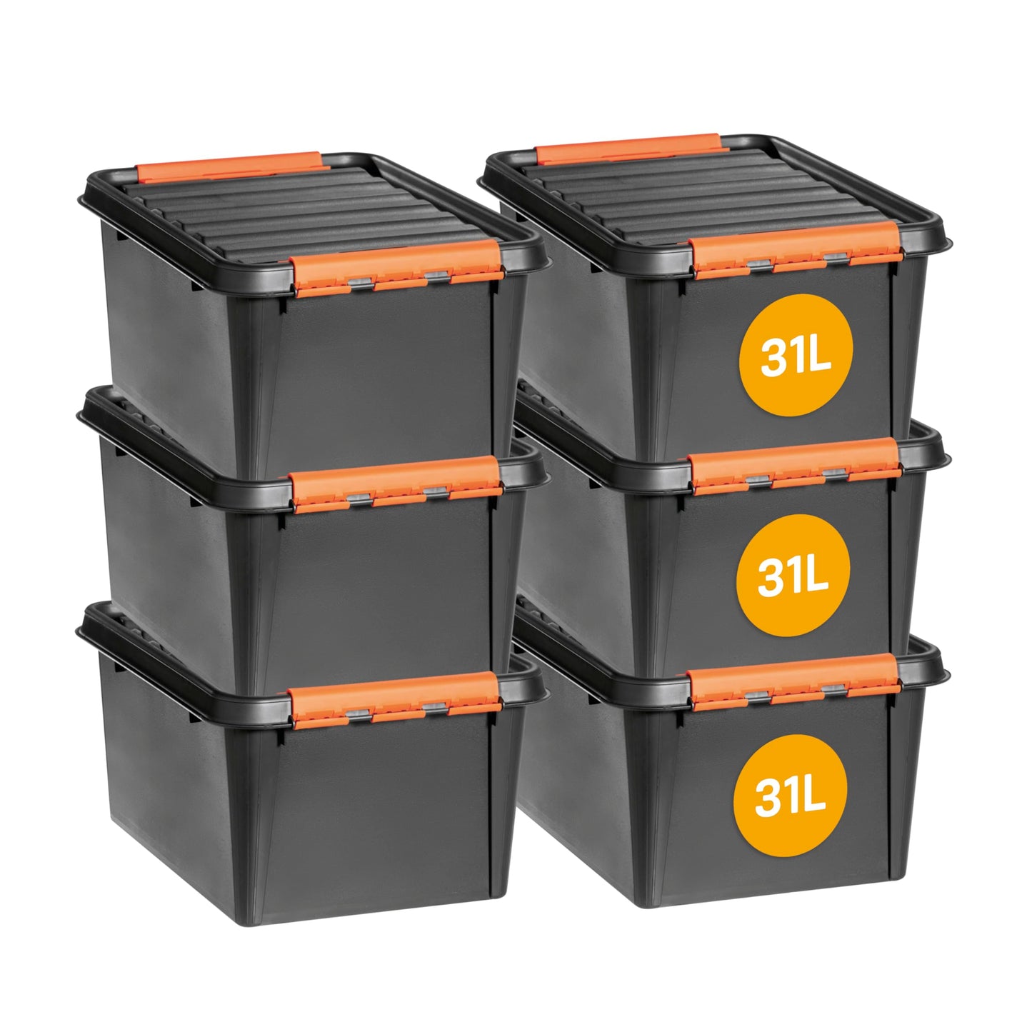 SmartStore Large Storage Boxes with Lids - Set of 4 for Tool Storage - Sturdy 49L Storage Box - Nesting on Top of Each Other - BPA Free - 59 x 39 x 34 cm - Black