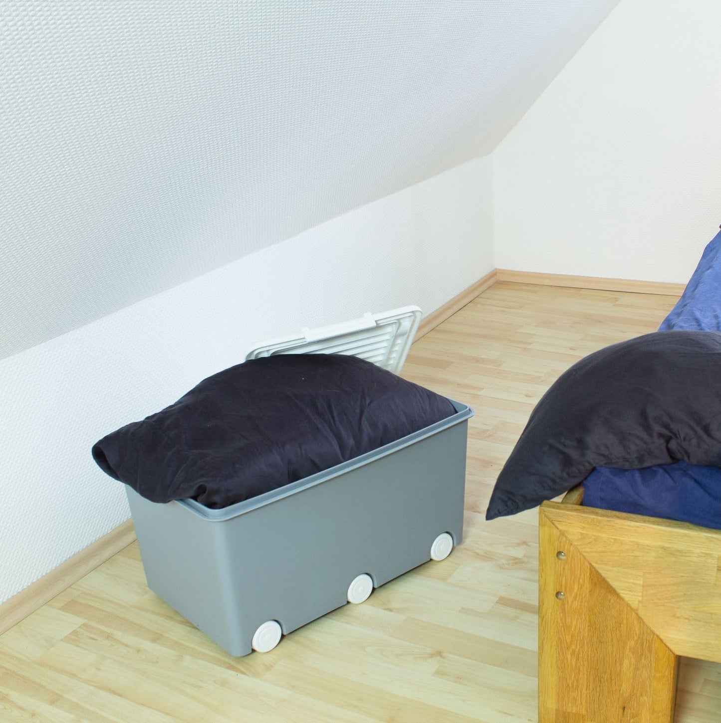 Babykajo 3 Storage Boxes with Lid and Wheels 50 L - Stacking Boxes with Lid Opaque - Plastic Box with Lid for Closing - Boxes Storage with Lid