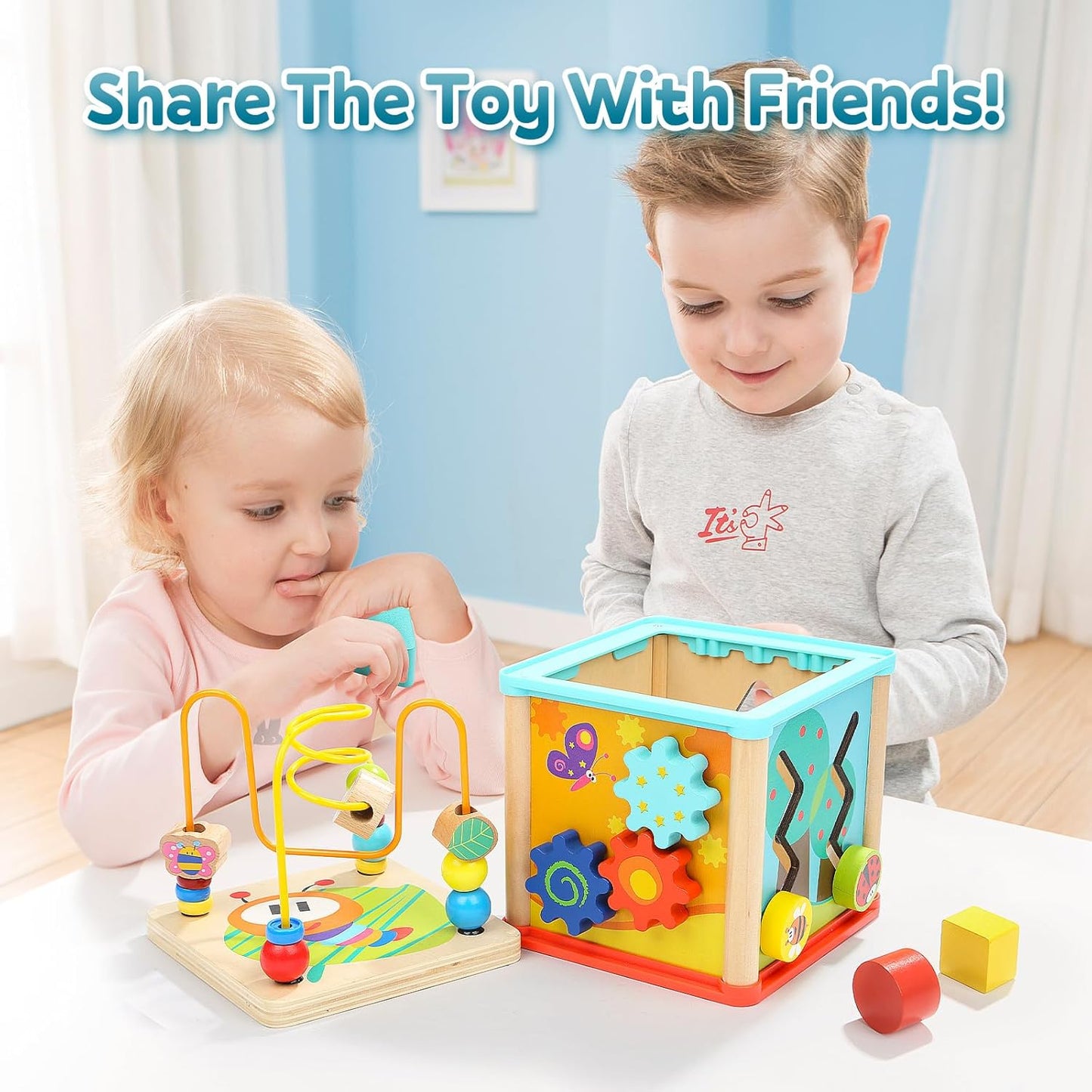 TOP BRIGHT Wooden Shape Sorter Activity Cube Toy for 1 Year Old Baby - 1st Birthday Gift for Girls Boys 12 Months +