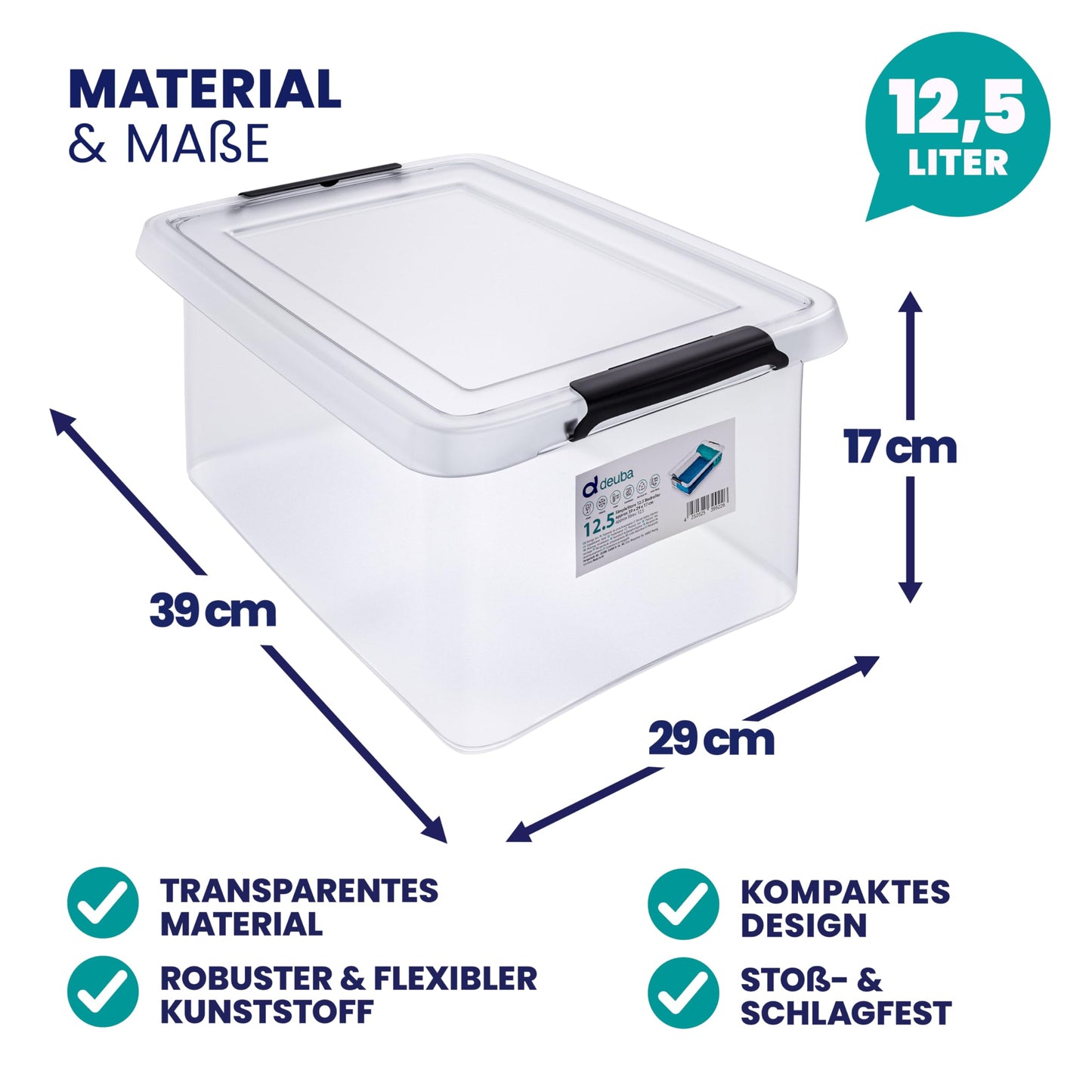 Deuba 10 x Storage Boxes with Lids 12.5 L Box Plastic Boxes Food Safe BPA Free Click Lock Transparent Stackable Kitchen Bedroom