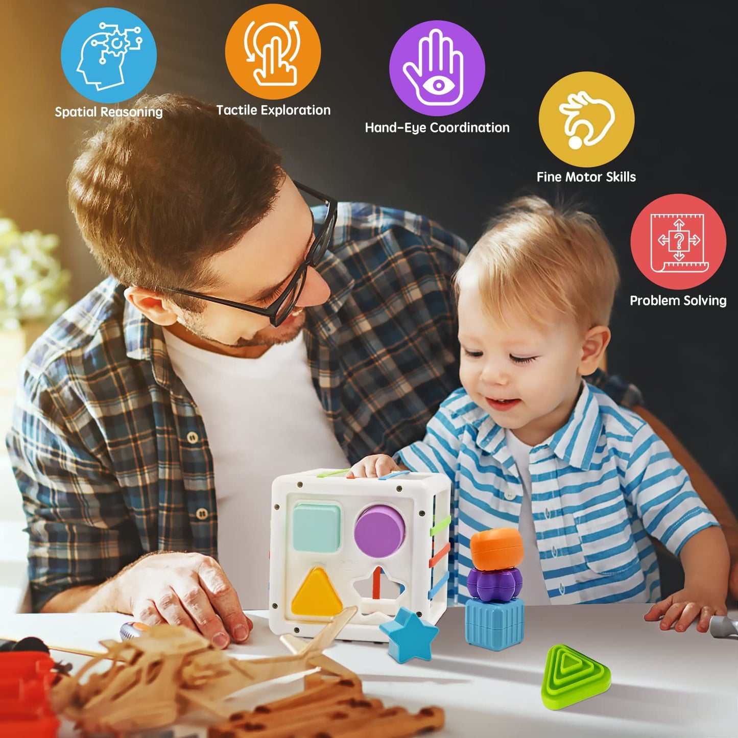 Montessori Baby Toy from 1 Year, Motor Skills Toy, Fine Motor Skills, Preschool Learning Gift, 9 Pieces, Colourful Shape Sorter for Toddlers, Girls, Boys, 1, 2, 3 Years Old