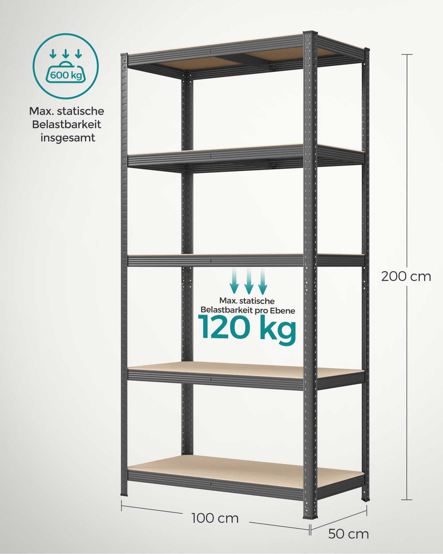 SONGMICS Storage Shelves, Heavy Duty Shelves, Set of 2, Basement Shelves, 180 x 90 x 40 cm, Maximum Load 875 kg, Shelves, Boltless Shelves, Reinforced Steel Frame, 5 Adjustable Shelves, Silver GLR040E02