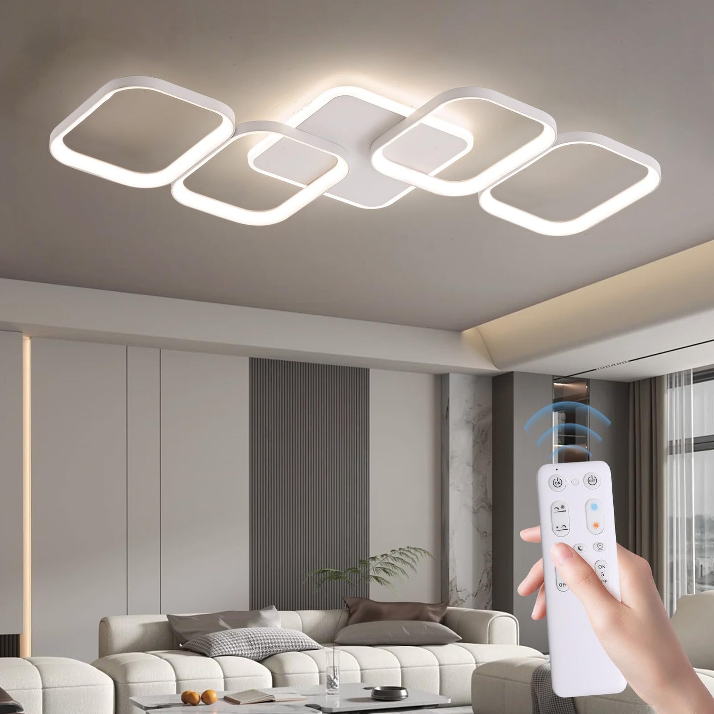 LED Ceiling Light Living Room 40 W 4500 LM with Remote Control Continuously Dimmable 2700-6500 K, Living Room Lamp with Memory Function Made of Metal for Bedroom Dining Room Hallway