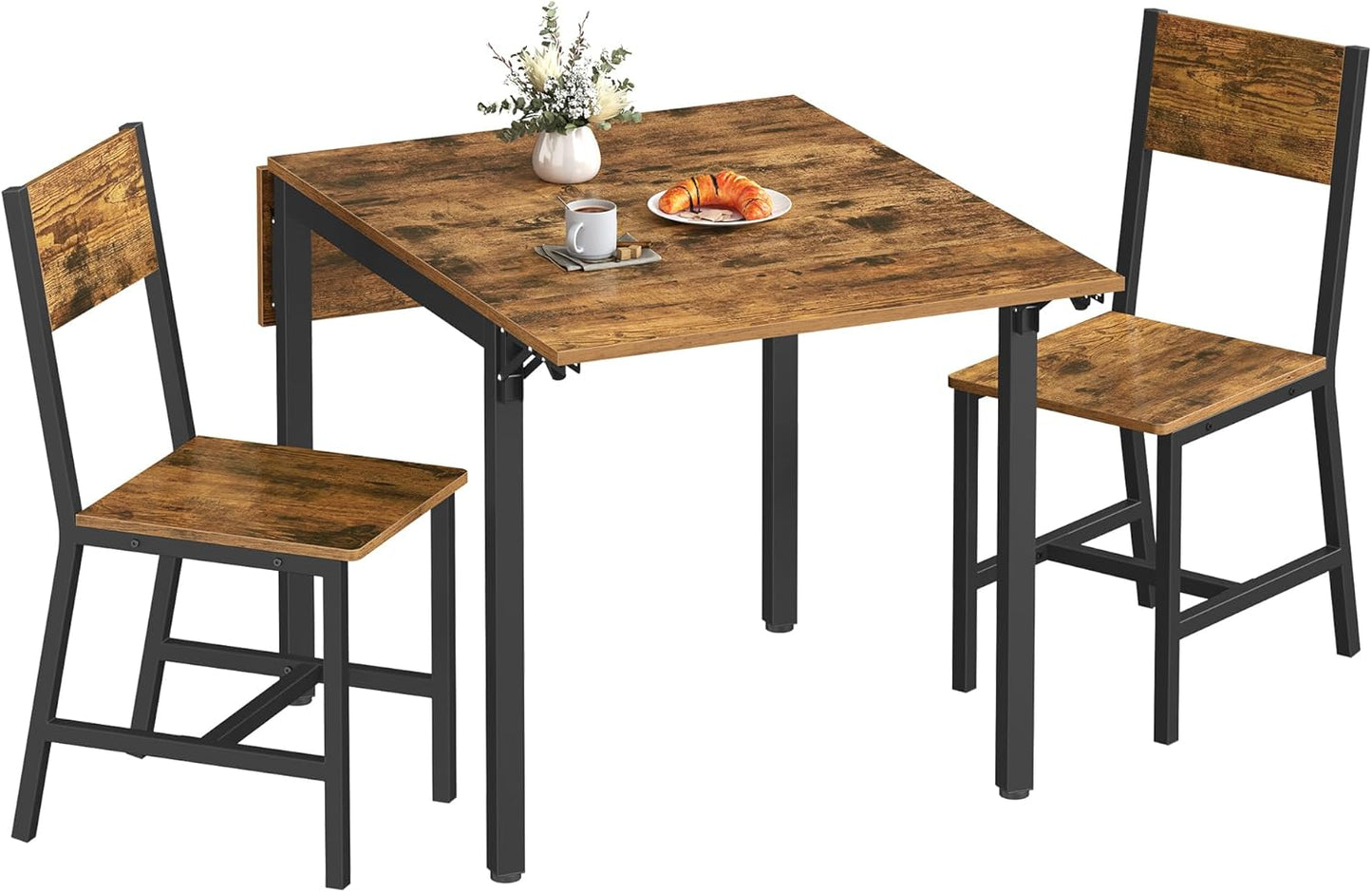 VASAGLE Dining Table Folding Kitchen Table 2-4 Seater Small Space Vintage Brown Ink Black KDT077B01