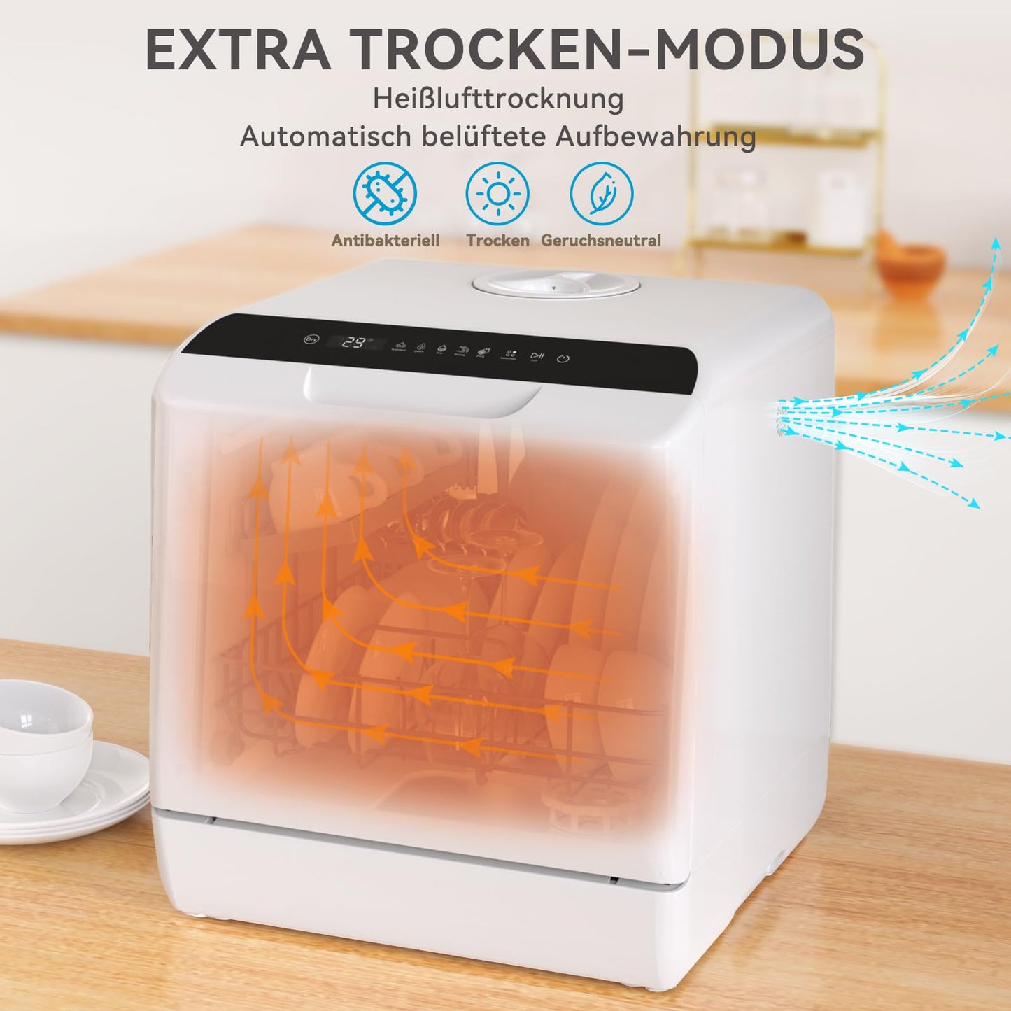 Hermitlux Tischgeschirrspüler, mini spülmaschine mit 7+3 Programme, 5 Maßgedecken, 5L Wassertank, Startverzögerung und Kindersicherung