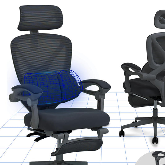 FLEXISPOT Ergonomic Office Chair, X-shaped Desk Chair with 135° Tilt, Coupled Armrests with Zoned Adjustable Lumbar Support, Swivel Chair with Footrest, 3D Headrest, White/Grey