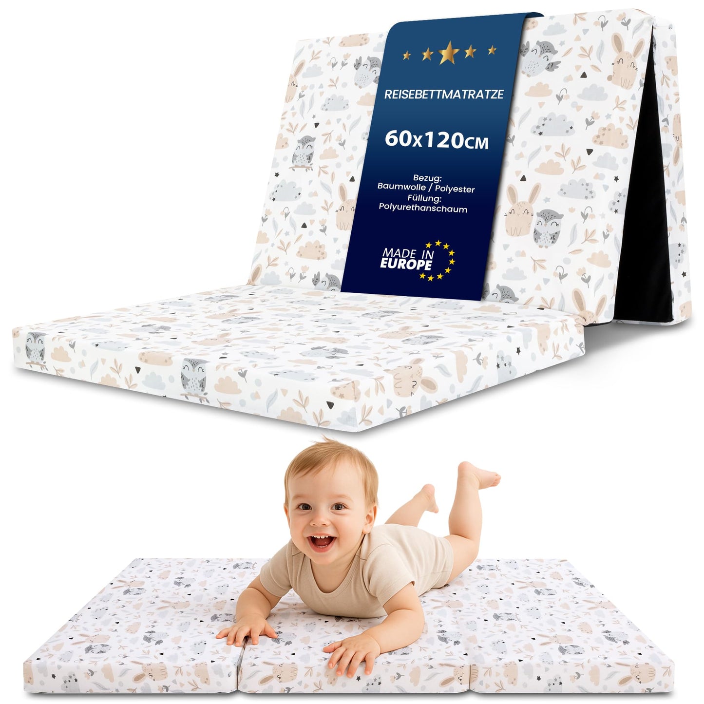 Folding Mattress Foldable Travel Cot Baby Mattress 60 x 120 cm - Folding Mattress for Children Guest Mattress Foldable Baby Mattress Floor Mattress Sleeping Mattress and Travel Mattress 60 x 120 cm