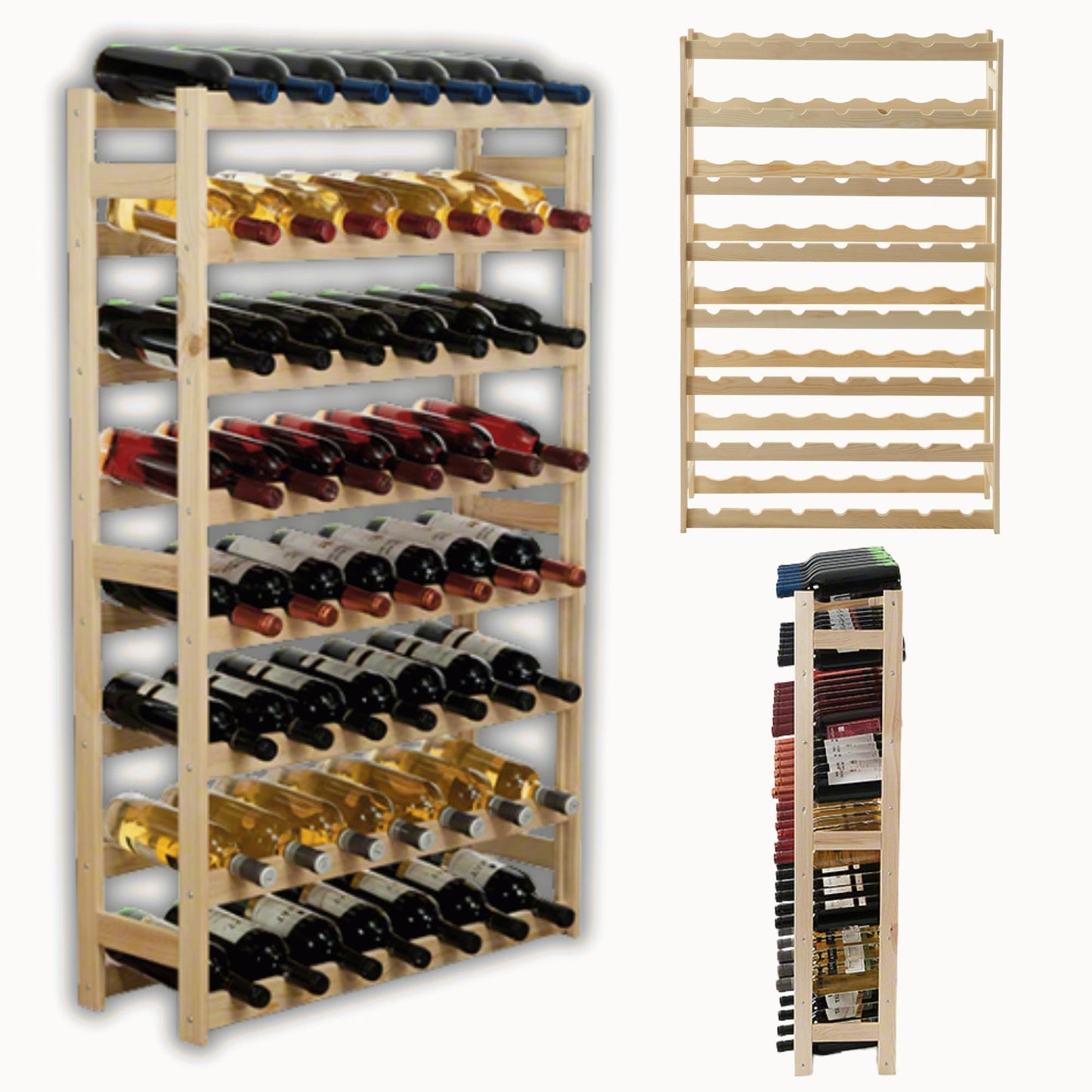 Untreated Wooden Wine Rack, 63.0 x 25.0 x 102.0 cm