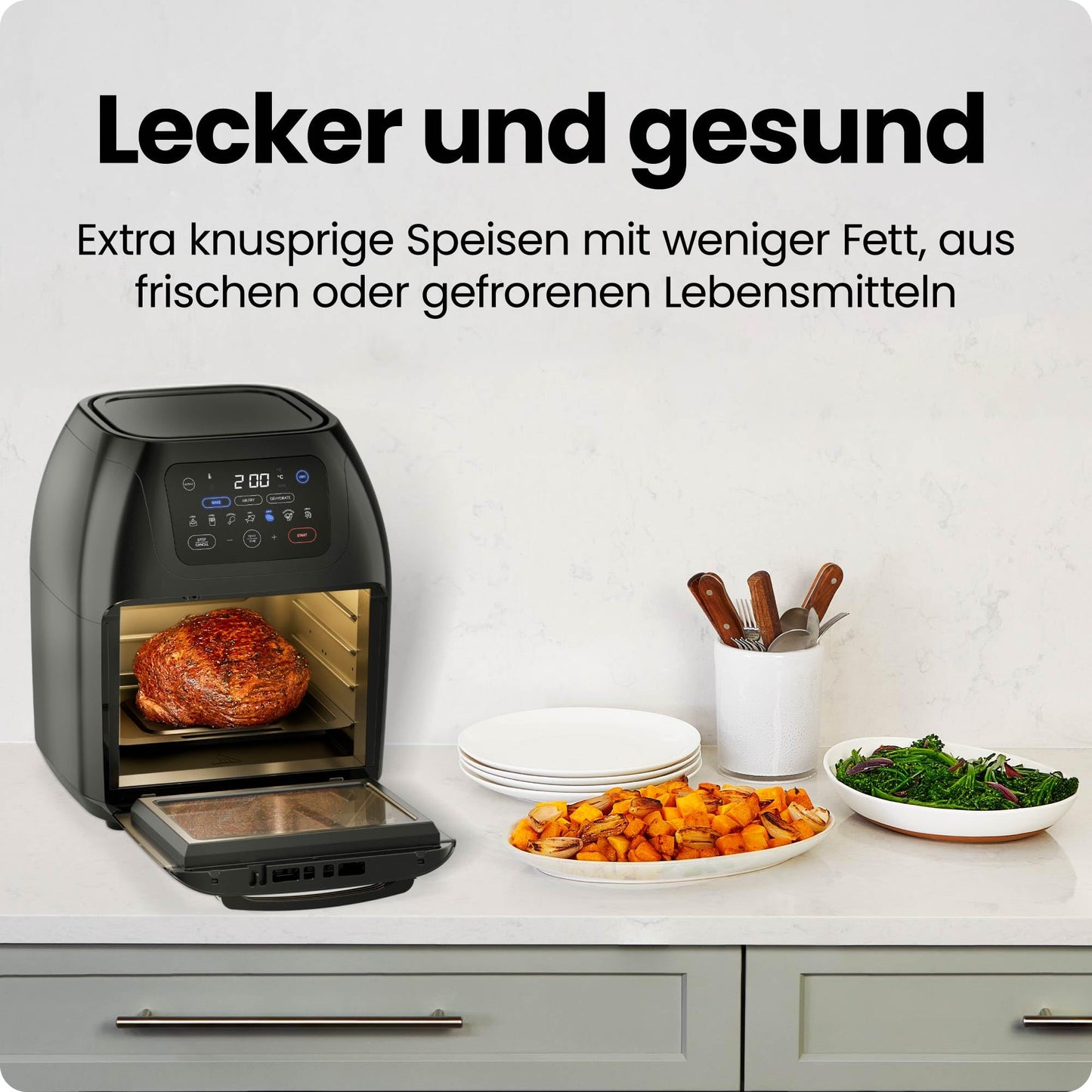 Chefman Multifunctional Digital Hot Air Fryer + Rotisserie, Dehydrator, Convection, 17 Touch Screen Presets, XL 10L Family Size, Automatic Shut-Off, Large Viewing Window, Black