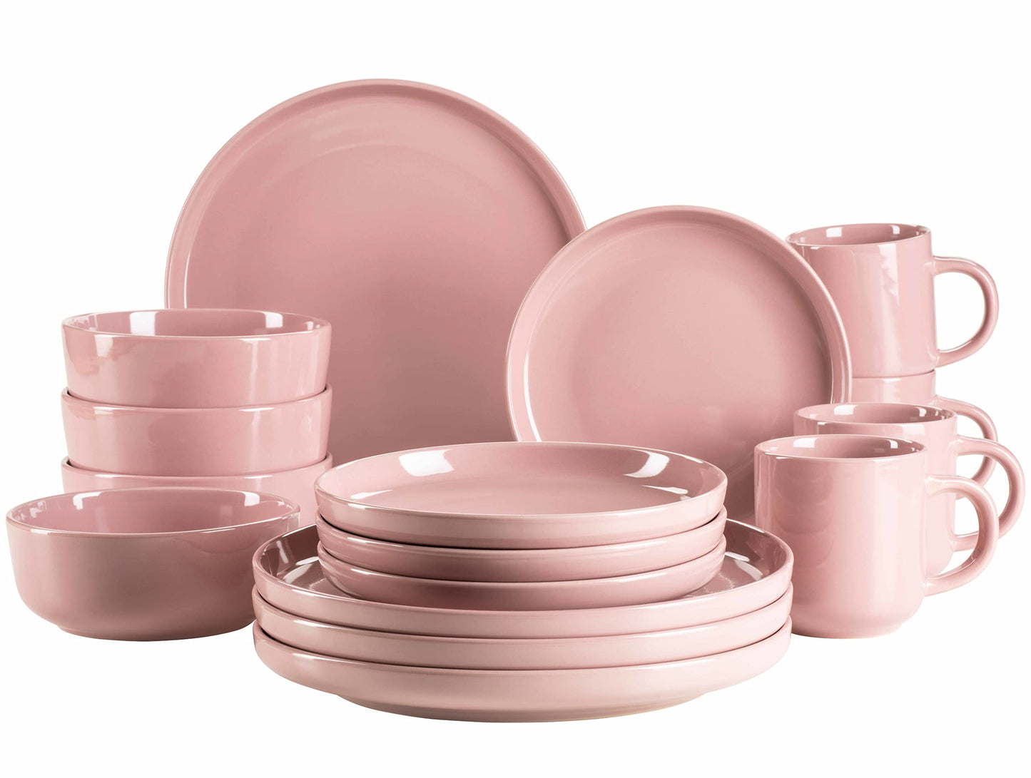 MÄSER 934005 Alenia Series Crockery Set for 4 People in Modern Scandinavian Design, 16-Piece Ceramic Crockery Set in Pink, Stoneware