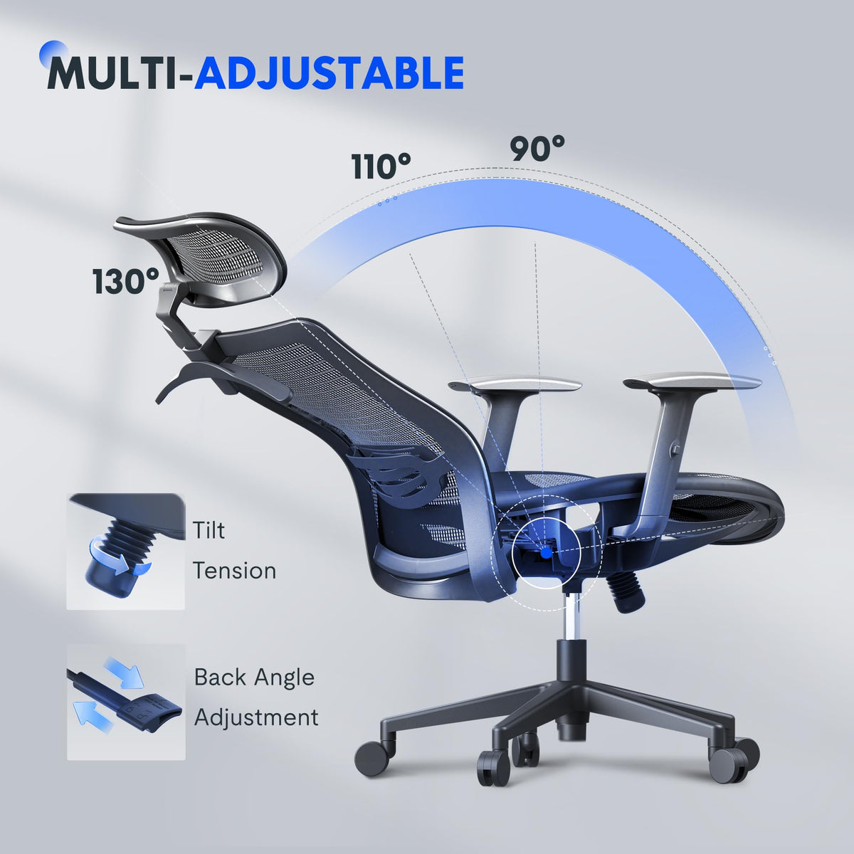FLEXISPOT OC3C Office Chair Ergonomic Desk Chair Computer Chair Height-Adjustable Seat Headrest Armrest Lumbar Support Swivel Castors Work Chair