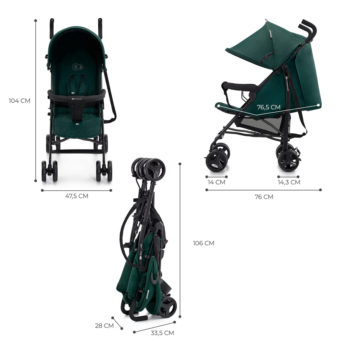 Kinderkraft TIK Kinderwagen, Liegebuggy, Sportwagen, Leicht - 6,5kg, Drehbare Vorderräder, Verstellbarer Griff, Stufenlose Einstellung der Rückenlehne, Schnelles Zusammenklappen, bis zu 17kg, Grau