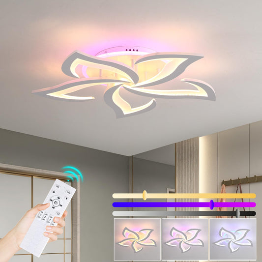 ZAITINZ Deckenlampe Led,5 blütenblätter Wohnzimmerlampe,Deckenleuchte Dimmbar mit fernbedienung,lampe wohnzimmer 50W,Moderne Deckenleuchten mit Memory Funktion,Led Deckenleuchte Schwarz 3000-6000K