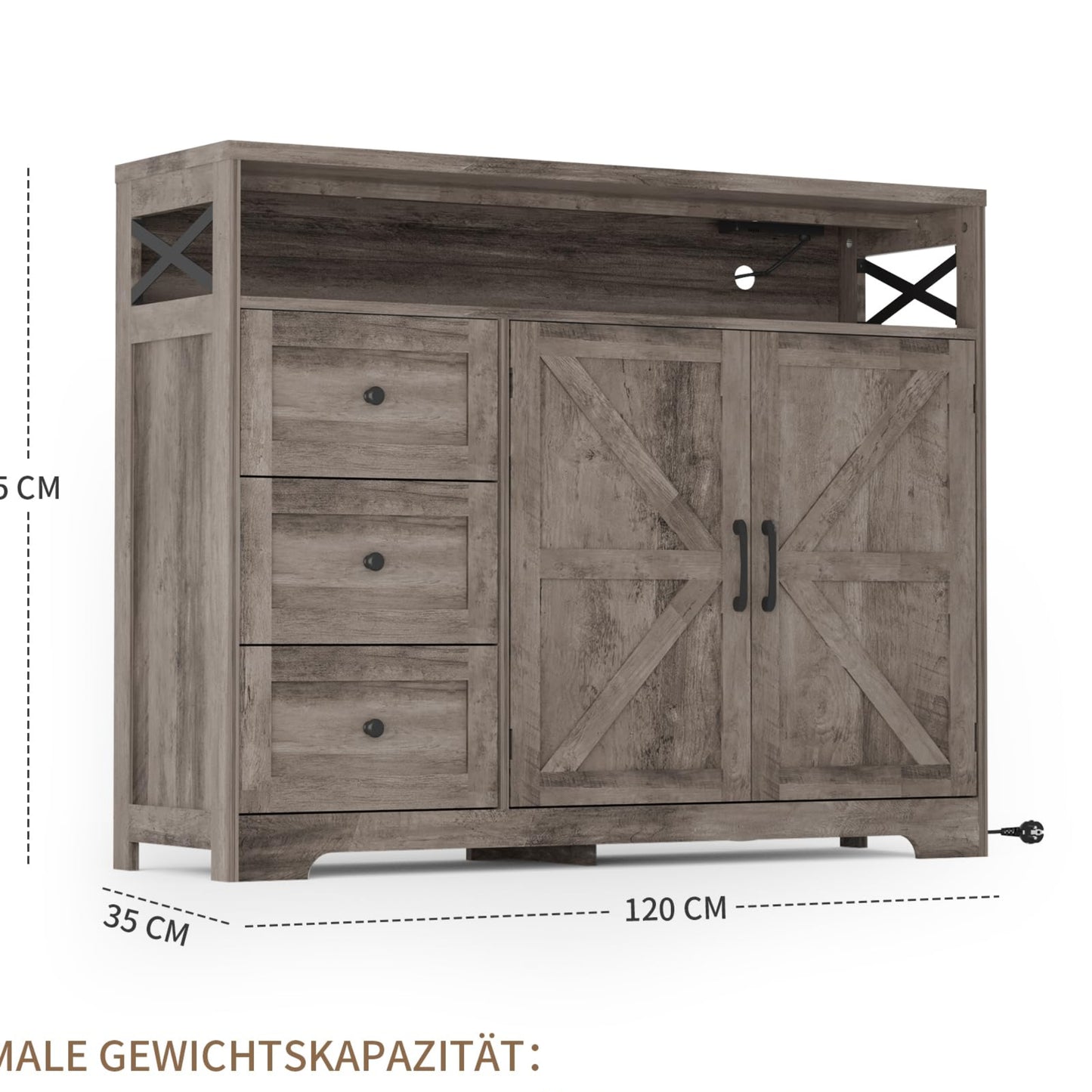 Kitchen Cabinet, Sideboard with Drawers and Open Shelf, Sideboard, Kitchen Cabinet, Coffee Bar Cabinet for Kitchen, Dining Room, Living Room, 120 x 35 x 95 cm, White