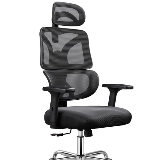 DEVAISE Ergonomic Office Chair with Adjustable Lumbar Support, High Backrest, Adjustable 3D Headrest, 5D Armrests, Rocker Function, Desk Chair for Office and Home Office, up to 180 kg, Black