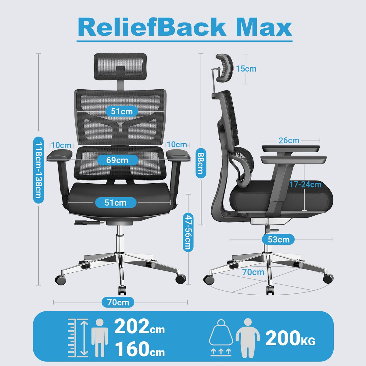 MELOKEA Office Chair 200 kg Ergonomic XXL Wide and Large