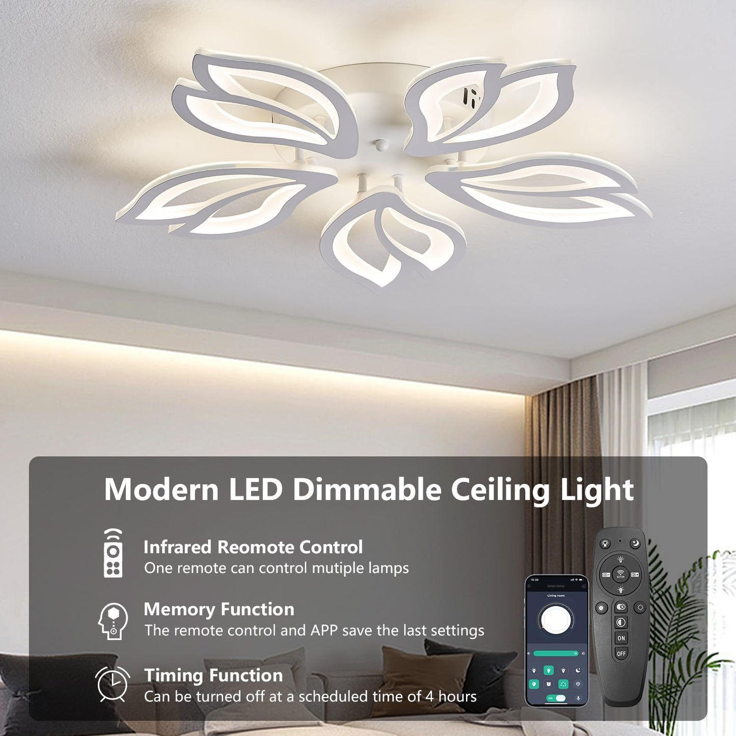 SUCIKORIO LED Deckenleuchte Dimmbar mit Fernbedienung, Modern LED Deckenlampe Rund Wohnzimmer 54W Wohnzimmerlampe 2700K-6500K Schlafzimmerlampe Decke mit APP für Schlafzimmer, Küche, Badezimmer, Flur