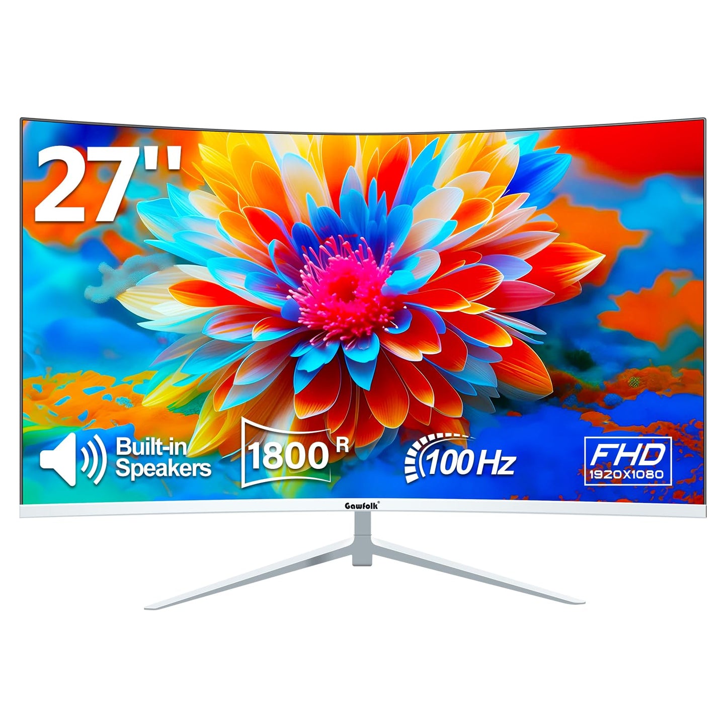 Gawfolk 32 Zoll Gaming Curved Monitor 180Hz, QHD 2560x1440p PC Bildschirm, Rahmenloses 1500R Gebogenes Computerbildschirm, FreeSync, DisplayPort & HDMI, unterstützt VESA 100 * 100mm
