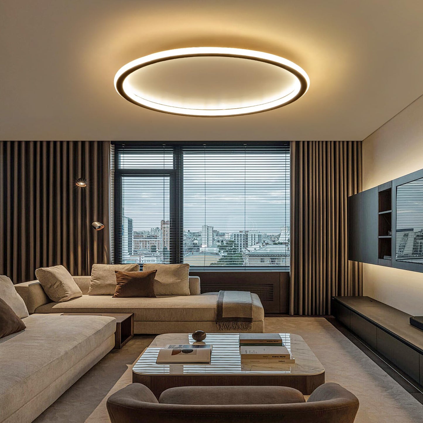 Mikeru 3000K Ceiling Light, 40 cm LED Round Ceiling Lighting, Warm White Ceiling Light, Flush Mount Bathroom Ceiling Lights Without Remote Control for Living Room, Hallway, Bedroom