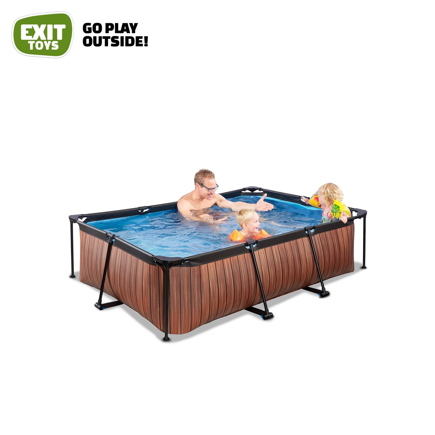 EXIT Toys Soft Grey Pool - 300x200x65cm - Rechteckiger, Kompakter Rahmenpool mit Kartuschenfilterpumpe - Leicht Zugänglich - Für Kleinkinder Geeignet - Starker Rahmen - Einzigartiges Design - Grau