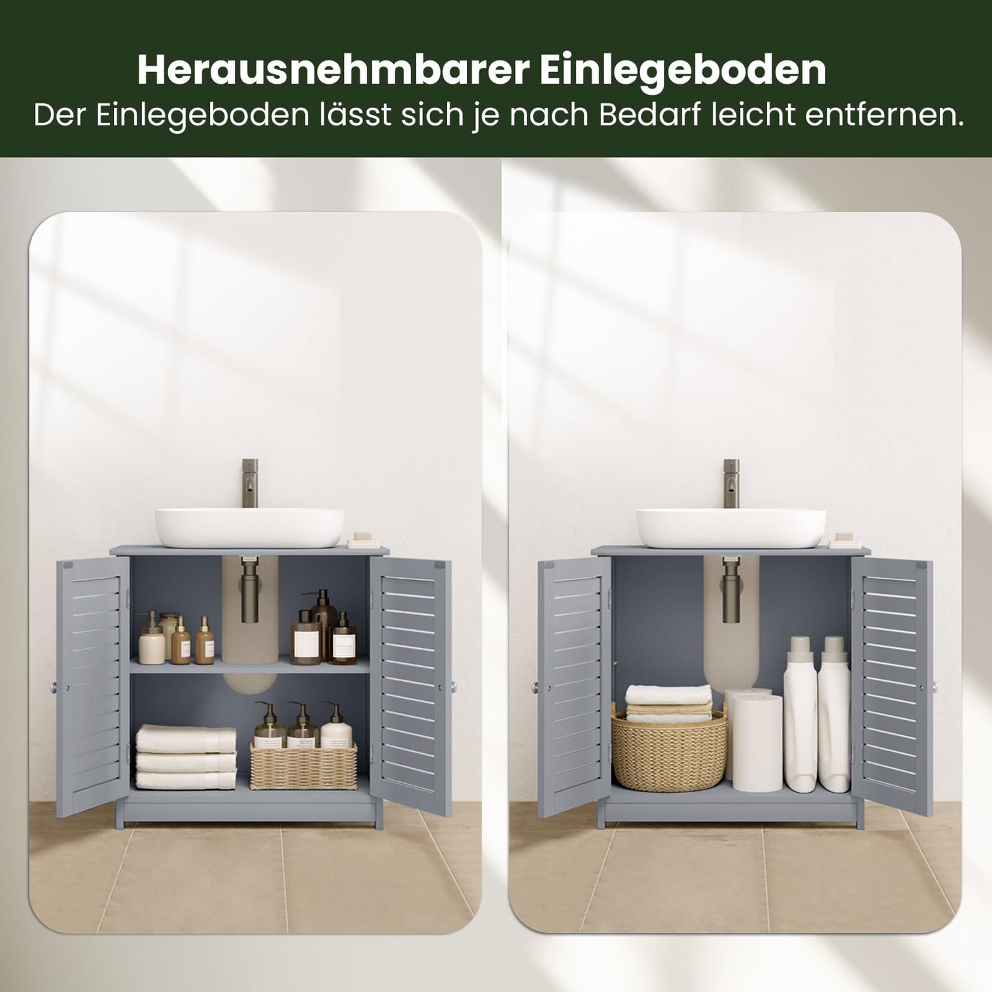 EUGAD Under Basin Vanity Unit Bathroom Cupboard with 2 Doors 60 x 30 x 60 cm, Bamboo