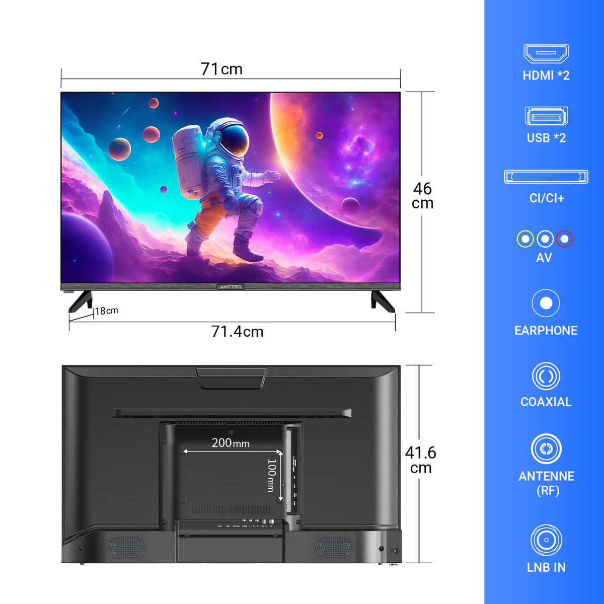 AB50D1 Fernseher 50 Zoll (TV 127 cm), Dolby Audio, LED, Triple Tuner DVB-C / T2 / S2, CI+, HDMI, Mediaplayer per USB, digitaler Audioausgang, incl. Hotelmodus