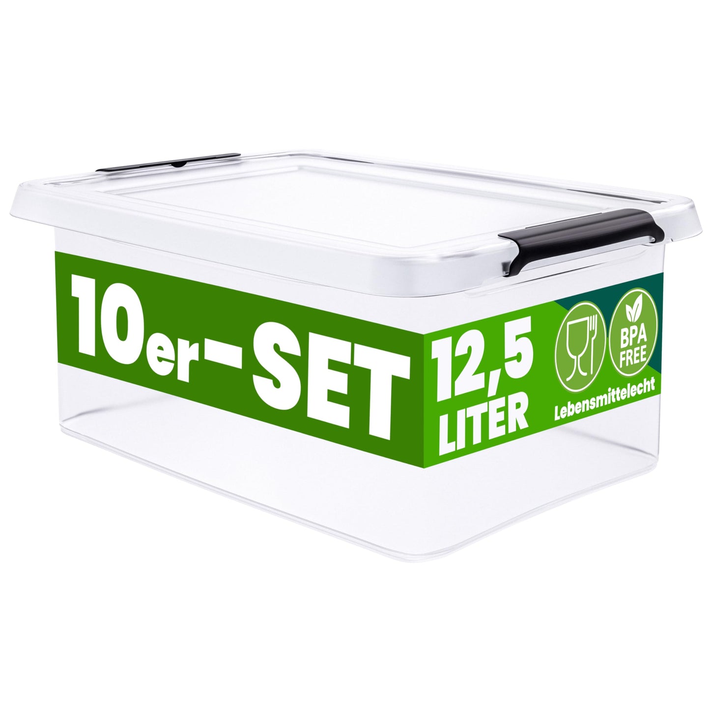 Deuba 10 x Storage Boxes with Lids 12.5 L Box Plastic Boxes Food Safe BPA Free Click Lock Transparent Stackable Kitchen Bedroom