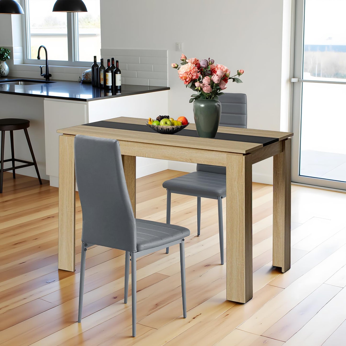 FURNITABLE Esstisch mit 4 Stühlen Esszimmergruppe, 4er Set Esszimmerstühle und Rechteckig Holztisch Essgruppe für Wohnzimmer Küche Büro (110 * 70cm Tisch+4 Schwarz Stühle)