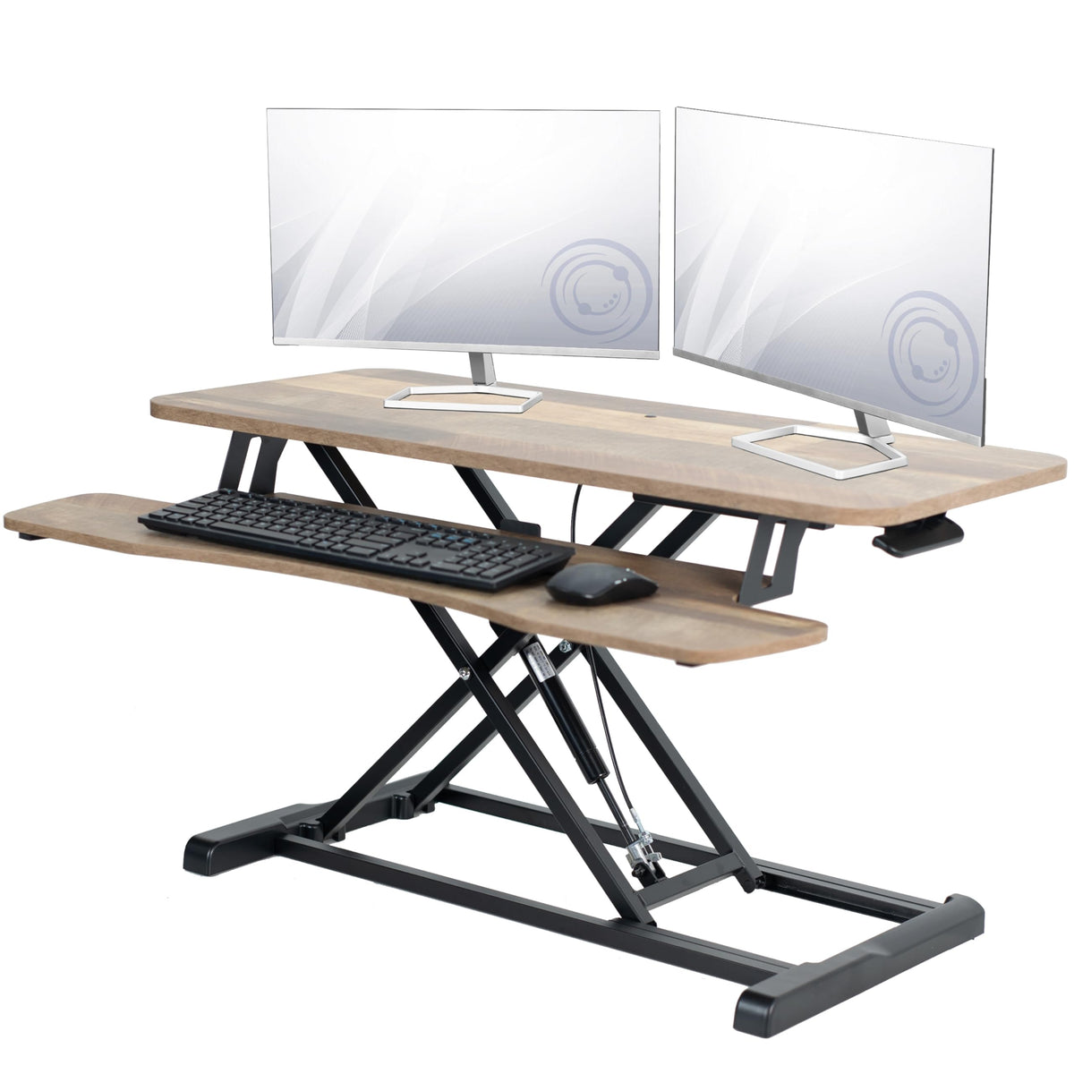 VIVO 81 cm Schreibtischaufsatz, K-Serie, höhenverstellbarer Steh-Sitz-Aufsatz, Dual-Monitor- und Laptop-Arbeitsplatz mit breiter Tastaturablage, Schwarz, DESK-V000K