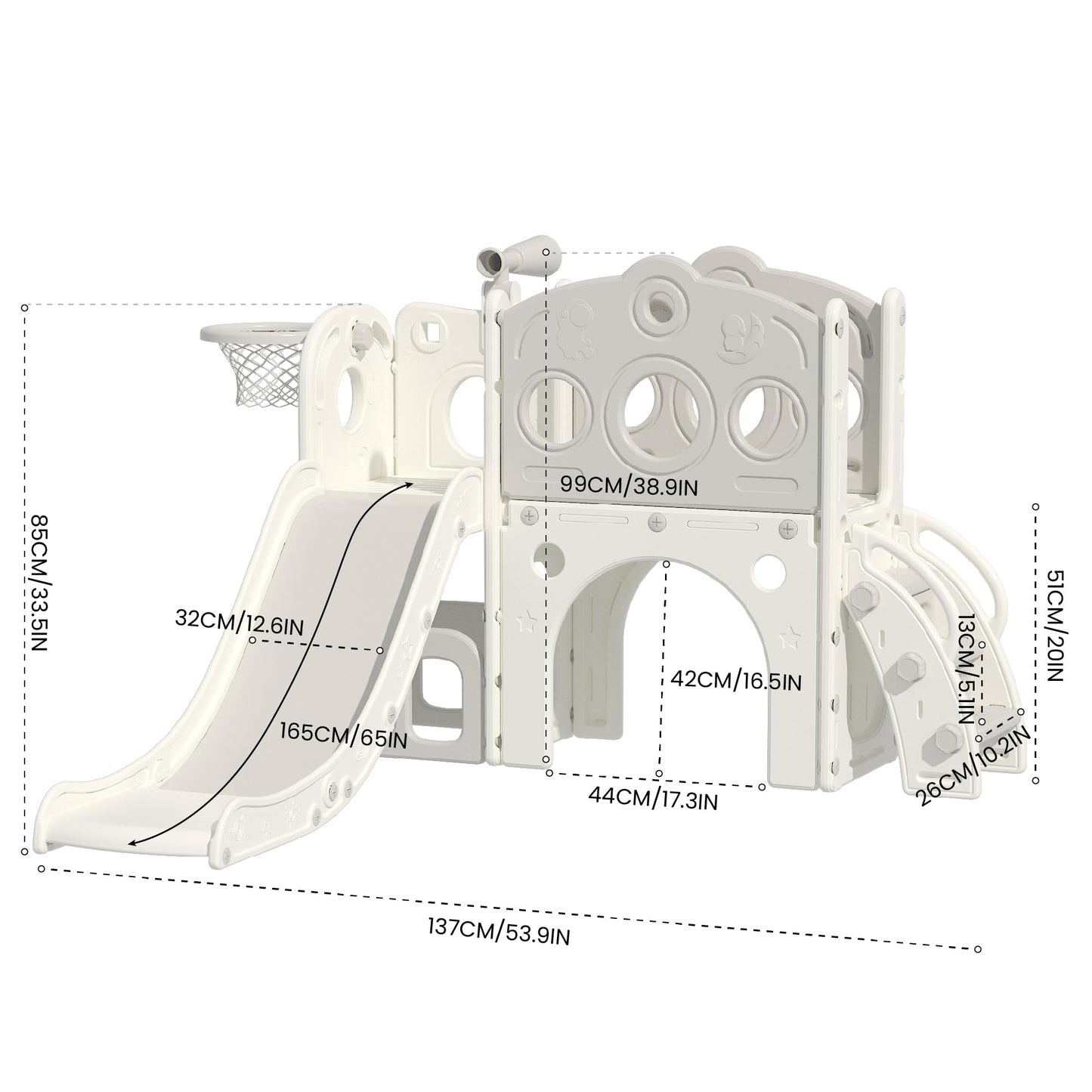 Hominewti Kinderrutsche, 8-in-1-Montessori Kinder Spielplatz mit Basketballkorb, Teleskop und Klettergerüst, Babyrutsche für Kleinkinder, Spielplatz für drinnen und draußen, Grün